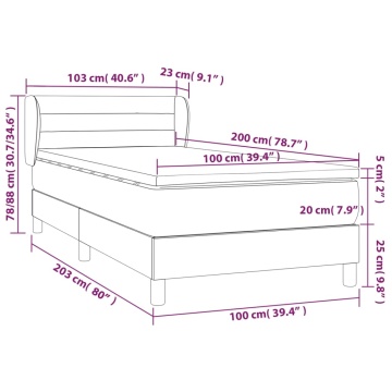 Pat box spring cu saltea, gri închis, 100x200 cm, textil - Img 6
