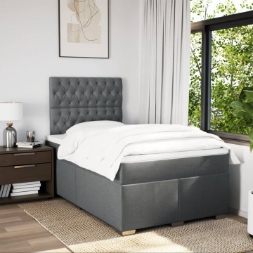 Pat box spring cu saltea, gri închis, 120x190 cm, textil - Img 4