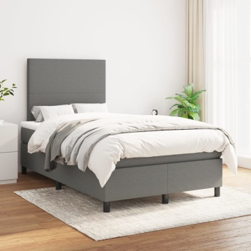 Pat box spring cu saltea, gri închis, 120x200 cm, textil - Img 1
