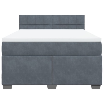 Pat box spring cu saltea, gri închis, 140x190 cm, catifea - Img 4