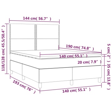 Pat box spring cu saltea, gri închis, 140x190 cm, catifea - Img 5