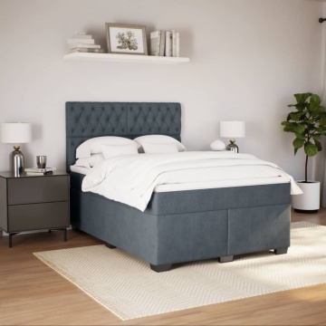 Pat box spring cu saltea, gri închis, 140x190 cm, catifea - Img 3