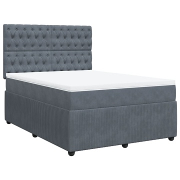 Pat box spring cu saltea, gri închis, 140x190 cm, catifea - Img 2