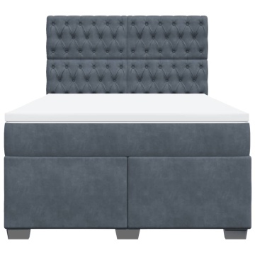 Pat box spring cu saltea, gri închis, 140x190 cm, catifea - Img 5