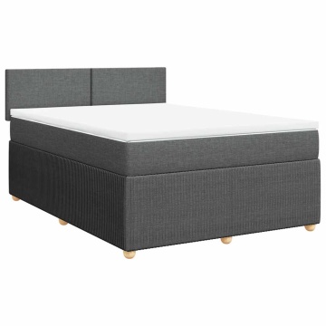 Pat box spring cu saltea, gri închis, 140x190 cm, textil - Img 3