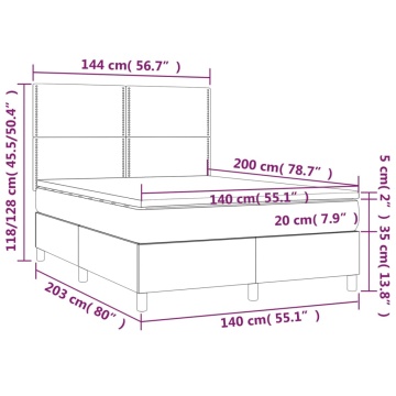 Pat box spring cu saltea, gri închis, 140x200 cm, catifea - Img 5