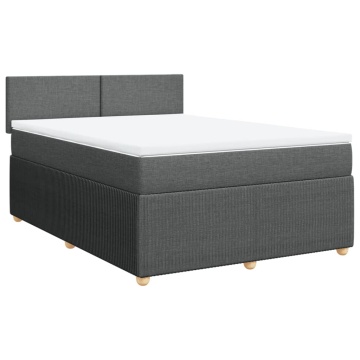 Pat box spring cu saltea, gri închis, 140x200 cm, textil - Img 2
