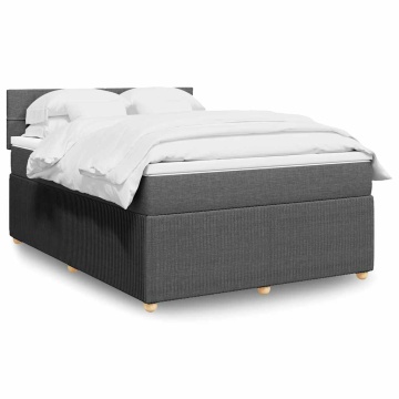 Pat box spring cu saltea, gri închis, 140x200 cm, textil - Img 1