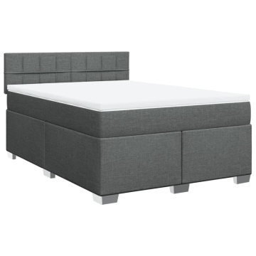 Pat box spring cu saltea, gri închis, 140x200 cm, textil - Img 2