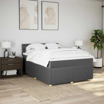 Pat box spring cu saltea, gri închis, 140x200 cm, textil - Img 3