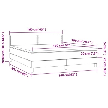 Pat box spring cu saltea, gri închis, 160x200 cm, catifea - Img 6