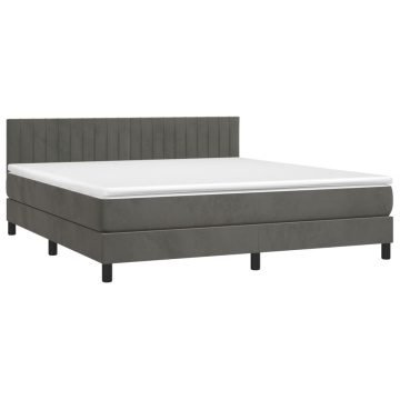 Pat box spring cu saltea, gri închis, 180x200 cm, catifea - Img 3