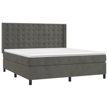 Pat box spring cu saltea, gri închis, 180x200 cm, catifea - Img 3