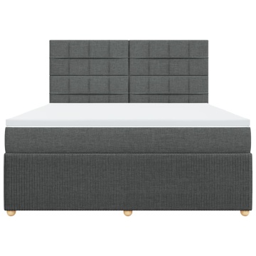 Pat box spring cu saltea, gri închis, 180x200 cm, textil - Img 4
