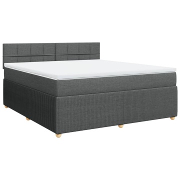 Pat box spring cu saltea, gri închis, 180x200 cm, textil - Img 2