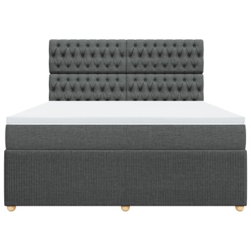 Pat box spring cu saltea, gri închis, 180x200 cm, textil - Img 4