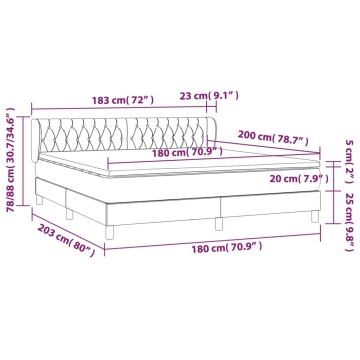 Pat box spring cu saltea, gri închis, 180x200 cm, textil - Img 6