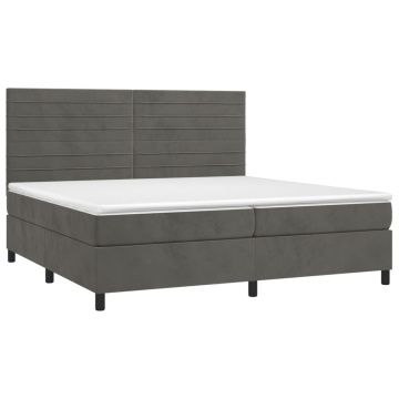 Pat box spring cu saltea, gri închis, 200x200 cm, catifea - Img 3