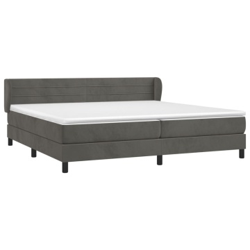 Pat box spring cu saltea, gri închis, 200x200 cm, catifea - Img 3