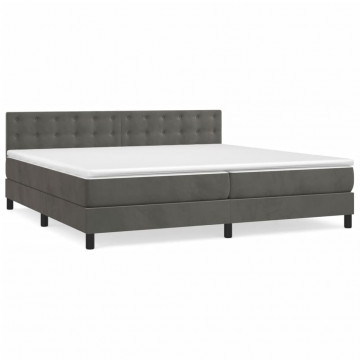 Pat box spring cu saltea, gri închis, 200x200 cm, catifea - Img 2