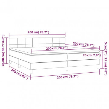 Pat box spring cu saltea, gri închis, 200x200 cm, catifea - Img 6