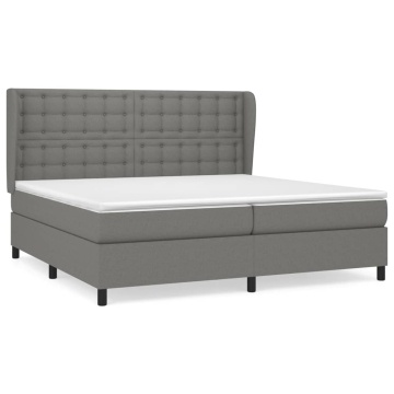 Pat box spring cu saltea, gri închis, 200x200 cm, textil - Img 2