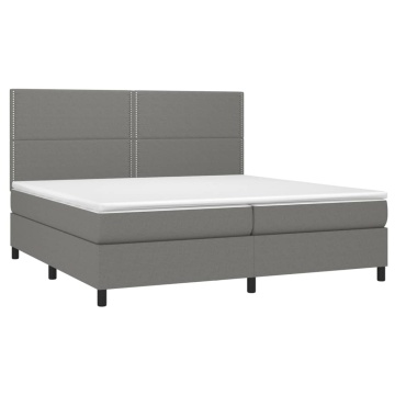 Pat box spring cu saltea, gri închis, 200x200 cm, textil - Img 3