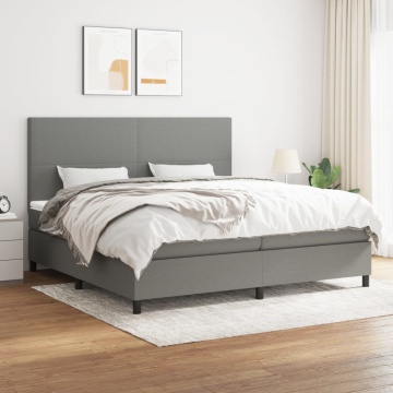 Pat box spring cu saltea, gri închis, 200x200 cm, textil - Img 1