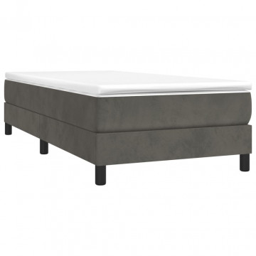 Pat box spring cu saltea, gri închis, 80x200 cm, catifea - Img 3