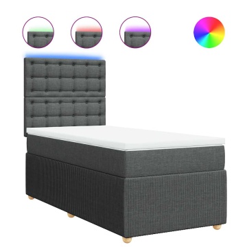 Pat box spring cu saltea, gri închis, 80x200 cm, textil - Img 2