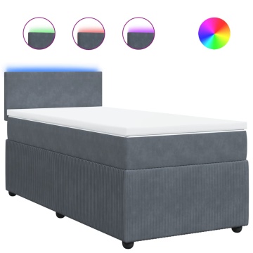 Pat box spring cu saltea, gri închis, 90x190 cm, catifea - Img 2