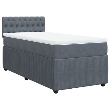 Pat box spring cu saltea, gri închis, 90x190 cm, catifea - Img 3