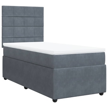 Pat box spring cu saltea, gri închis, 90x190 cm, catifea - Img 2