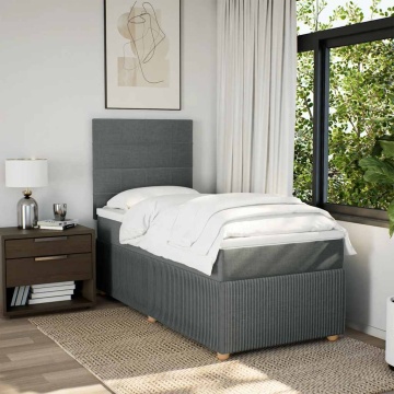 Pat box spring cu saltea, gri închis, 90x190 cm, textil - Img 1