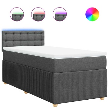 Pat box spring cu saltea, gri închis, 90x190 cm, textil - Img 2