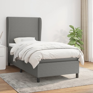Pat box spring cu saltea, gri închis, 90x200 cm, textil - Img 1