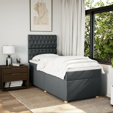 Pat box spring cu saltea, gri închis, 90x200 cm, textil - Img 3