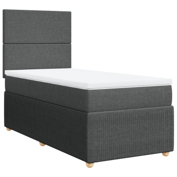 Pat box spring cu saltea, gri închis, 90x200 cm, textil - Img 2