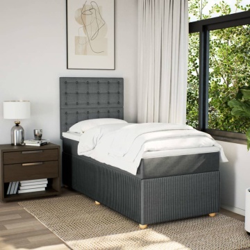 Pat box spring cu saltea, gri închis, 90x200 cm, textil - Img 8