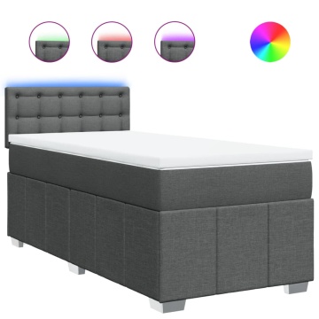 Pat box spring cu saltea, gri închis, 90x200 cm, textil - Img 2