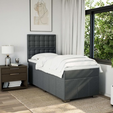 Pat box spring cu saltea, gri închis, 90x200 cm, textil - Img 8