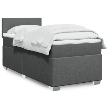 Pat box spring cu saltea, gri închis, 90x200 cm, textil - Img 1