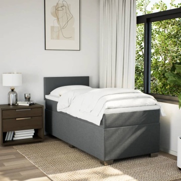 Pat box spring cu saltea, gri închis, 90x200 cm, textil - Img 3