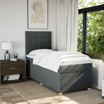Pat box spring cu saltea, gri închis, 90x200 cm, textil - Img 3
