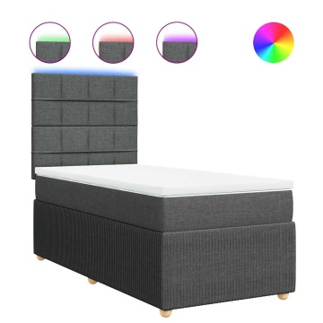 Pat box spring cu saltea, gri închis, 90x200 cm, textil - Img 2
