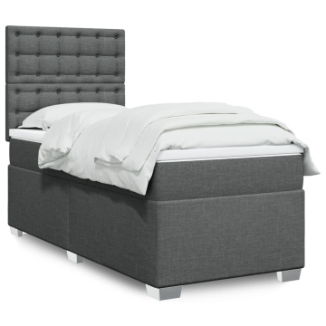 Pat box spring cu saltea, gri închis, 90x200 cm, textil - Img 1