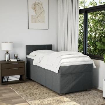 Pat box spring cu saltea, gri închis, 90x200 cm, textil - Img 3