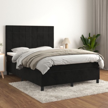 Pat box spring cu saltea, negru, 140x200 cm, catifea - Img 1