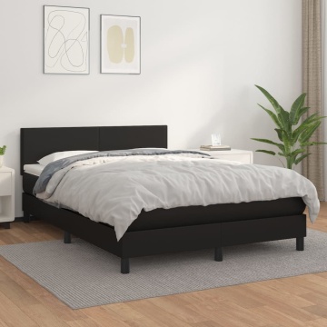 Pat box spring cu saltea, negru, 140x200 cm, piele ecologică - Img 1