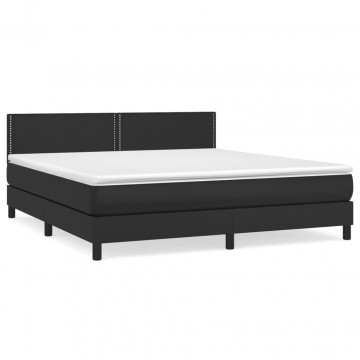 Pat box spring cu saltea, negru, 180x200 cm, piele ecologică - Img 2